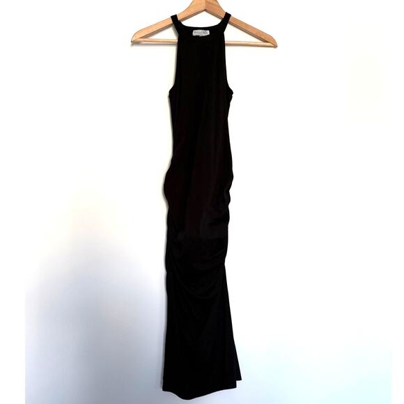 MICHAEL STARS Revolve new black ruched fitted cotton halter midi dress - Picture 2 of 12